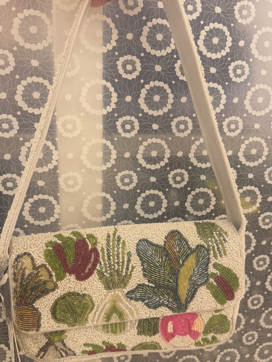 Beaded Floral Shoulder Bag - White and Multicolor